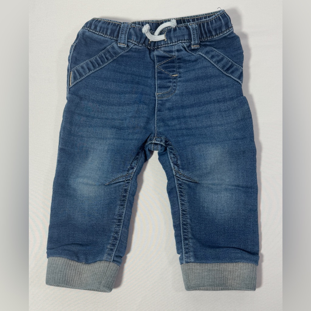 Cat & Jack Pull On Jogger Jeans Drawstring Denim Pants Blue Gray Baby Sz 12 Mos